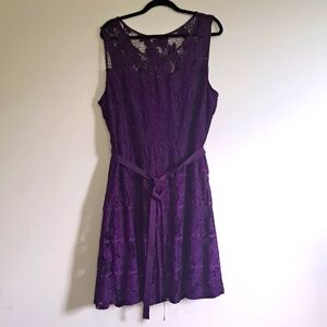 #*24 NBW size 18 Bright purple Laced 💜 party dress With ribon belt free 🎁 gift
